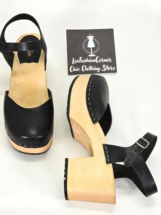 Hasbeen Women's Black Wooden Swedish Krillan Heels Size 41 (10.5) 1865 - Picture 14 of 16